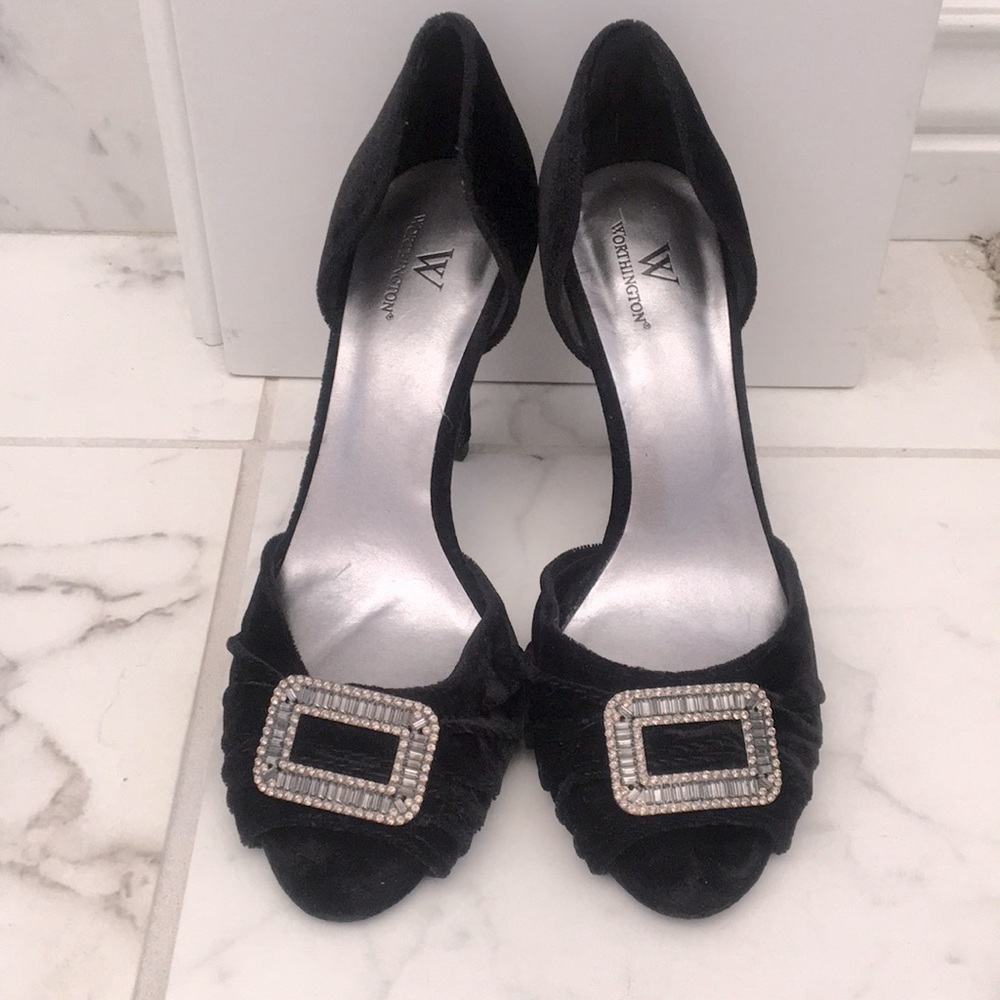 Velvet open toe heels Size 9.5